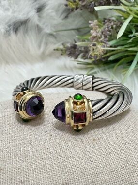 David Yurman 10mm Renaissance Amethyst Pink Tourmaline Emerald Cable Bracelet